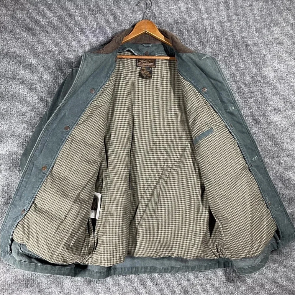 VINTAGE Eddie Bauer Chore Jacket Men L Green Goose Down Removable Liner Dad coat - Picture 12 of 16